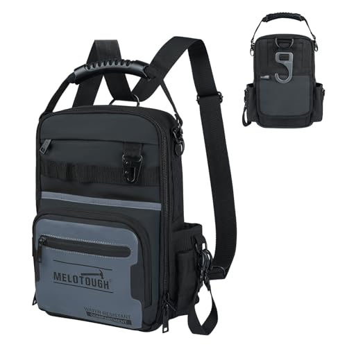 MELOTOUGH Small Tool Backpack for Men 30 Multi-Storage Pockets Heavy Duty Tool Bag Backpack with Dual-Form Shoulder Strap for Electrician HVAC Technician - Water Resistant (Grey)