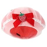 ABOOFAN Women Wool Bow Beret Pink French Style Warm Winter Hat for Travel Daily Wear Cute Strawbwrry Beret