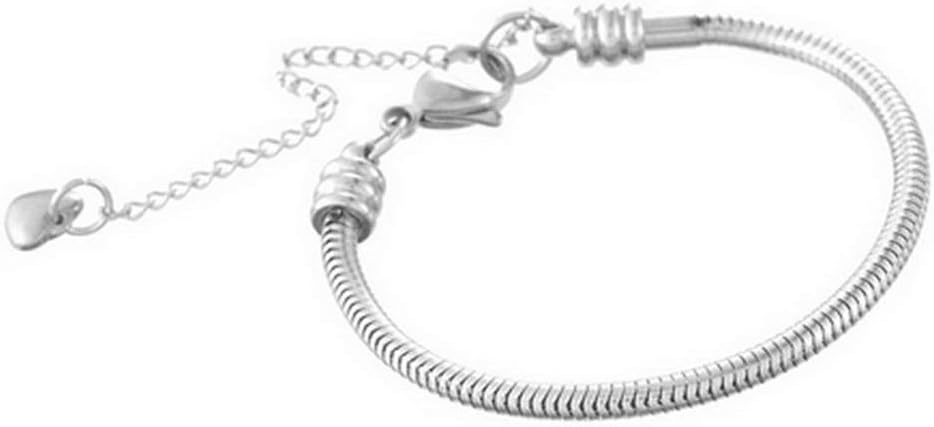 Women Moments Slider Charms Bracelet 3mm Stainless Steel Snake Chain Bracelet fits Standard Size Charm Beads, 5-12 Inch - Image 2
