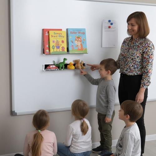 Image of 2 Pack Magnetic Book Shelf - Acrylic Reusable Display Panel for Whiteboards, Classrooms & Home, Adhesive-Free Storage with 11lb Capacity (Clear)
