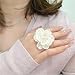Dtja Elegant Shell Pearl Flower Statement Ring for Women Lady Artificial White Camellia Cherry Blossom Petals Adjustable Wide Wrap Rings Comfort Fit Delicate Wedding Holiday Party Jewelry
