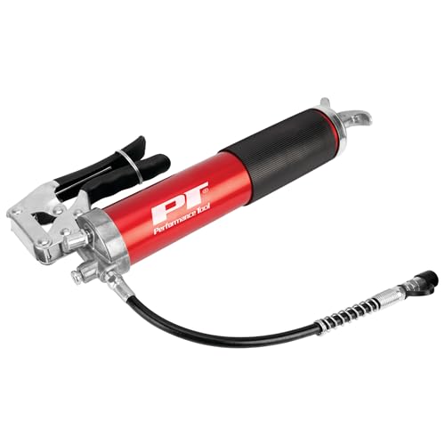 Image of Performance Tool W54291 Lightweight Pistol Grip Grease Gun with Anodized Aluminum Barrel, T-Handle, and 4-Jaw Coupler, Accepts 14 oz Cartridges