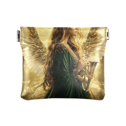 Angel Wings Gold Coin Purse for Women, Slim Womens Wallet, Leather Coin Purse for Women, Angel Wings Gold, 4.33x3.74In, Angel Wings Gold
