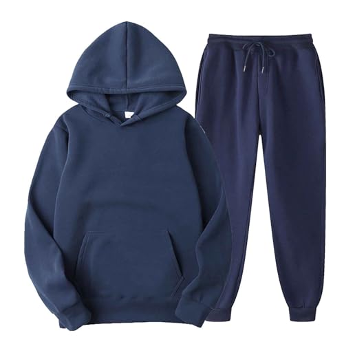 Sweat à capuche pour femme avec pantalon de loisirs hiver en peluche marine