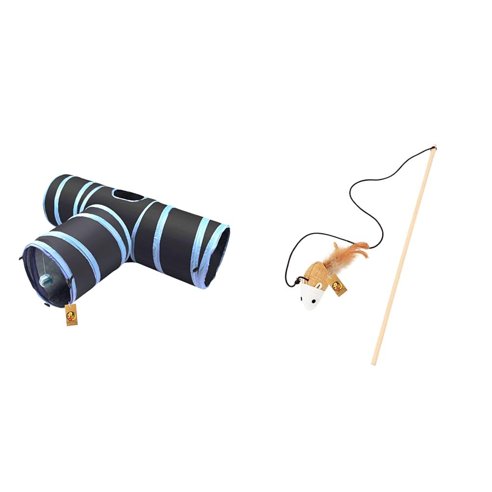 Foodie Puppies Interactive Light Weight Foldable T-Shape Tube Hiding Tunnel(Blue Black) & Foodie Puppies Cat Teaser Playing Stick & Feather Interactive Teasing Wand Toy (Mouse-Bell) (B0CRVSTFVB) Amazon Price History, Amazon Price Tracker