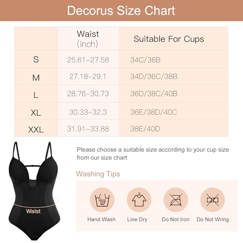 Decorus Women's Low Back Shapewear Tummy Control Deep V Neck Backless Body Shaper Plunge Thong Bridal Bodysuit Built in Bra3