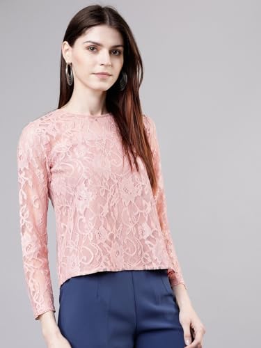 Image of Tokyo Talkies Women's Three-Quarter Sleeves Round Neck Self Design Tops| Stylish Casual wear