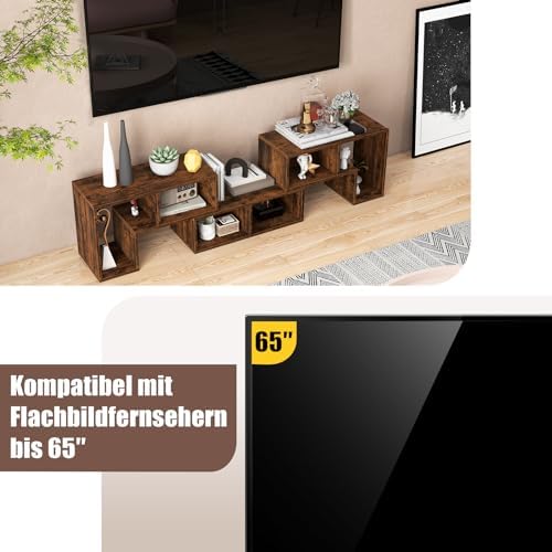 FANTASK Fernsehschrank 3-teilig, Frei Kombinierbar, Fernsehtisch für TVs bis zu 65", TV Lowboard, Multifunktionaler Aufbewahrungsregal, Rustikales Braun