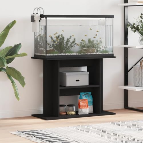 Rantry Aquariumständer Aquarien Schrank Aquarium Unterschrank mit viel Stauraum, Aquarium Tisch mit Stabiler Oberplatte, für Sicheren Stand Schwarz 80x35x60 cm Holzwerkstoff