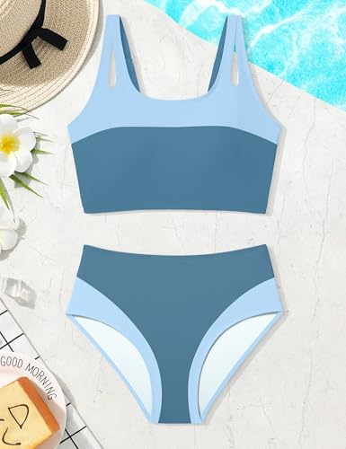 Image of Teen Girls Swimsuits V-Neck Bikini Set Bathing Suits Cross Straps Two Piece Swimwear with Drawstring