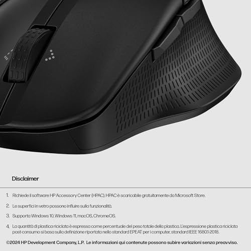 HP 480 Mouse Comfort, Connessione Bluetooth 5.3, Sensore Ottico da 4000 DPI, 6 Pulsanti Programmabili, Rotella Inclinabile, Durata Batteria fino a 10 Mesi, Windows 10, 11 e macOS, Nero - 9