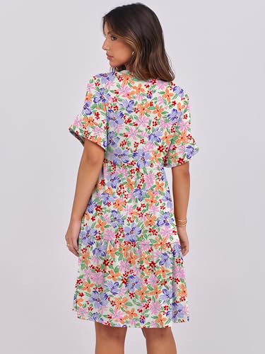 Image of ANRABESS Women's Summer Casual Dress, V-Neck Ruffle Sleeve Tiered Mini Dress, Soft Comfy Fabric with Pockets for All-Day Wear