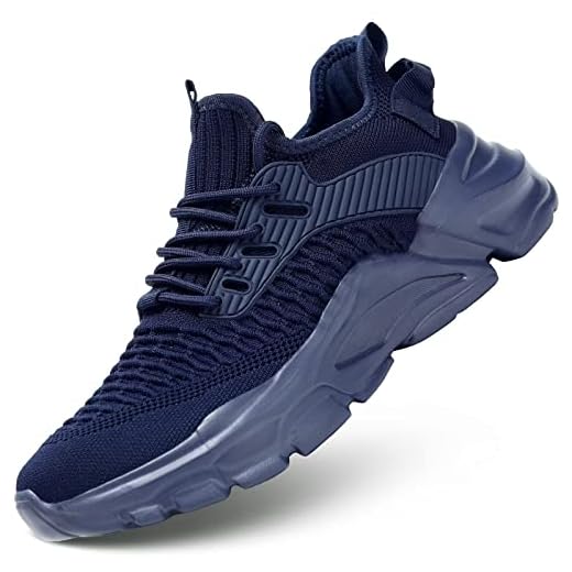 Srenket Tênis de corrida masculino, antiderrapante, respirável, leve, leve, esportivo, caminhada, academia, trabalho, Azul escuro, 45