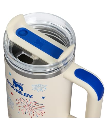 Image of STANLEY Quencher H2.0 Tumbler with Handle and Straw 30 oz | Flowstate 3-Position Lid | Cup Holder Compatible for Travel | Insulated Stainless Steel Cup | BPA-Free | Cream Royal Fireworks