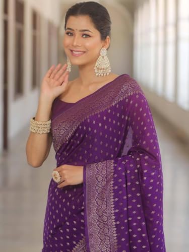 Image of Women's Soft Pure Silk Banarasi Saree and Unstitched Blouse Piece with Jacquard Zari Woven | Saree for Women