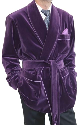 Purple Velvet Smoking Jacket Relexed Fit Evening Robe For Dinner Velvet Jacket