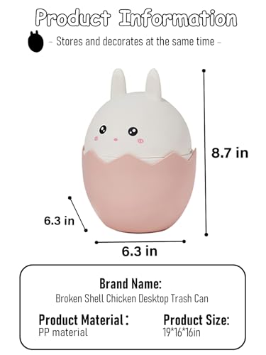 Image of Cute Mini Trash Can with Lid Rabbit small trash can 0.4 Gallons Desktop Garbage Can for Desktop, Bedroom, Offices, Waste Basket for Dressing Table and 60 Bags