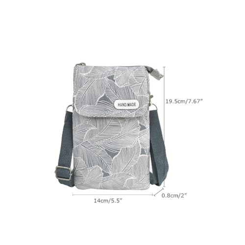 fanshu umhängetasche für handy und geldbörse Segeltuch schultertasche für handy damen Retro Phone Tasche crossbody handytasche echtleder(Grau)