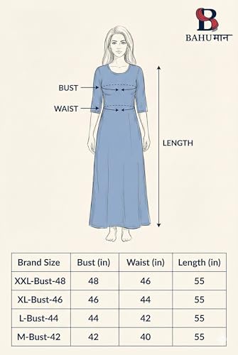 Image of Bahumaan Pure Cotton Nighty for Woman | Floral Gown for Women Night Wear with Pocket | Cotton Nighty for Women Stylish | Maxi for Women Cotton (Dark Pink, M-Bust-42)