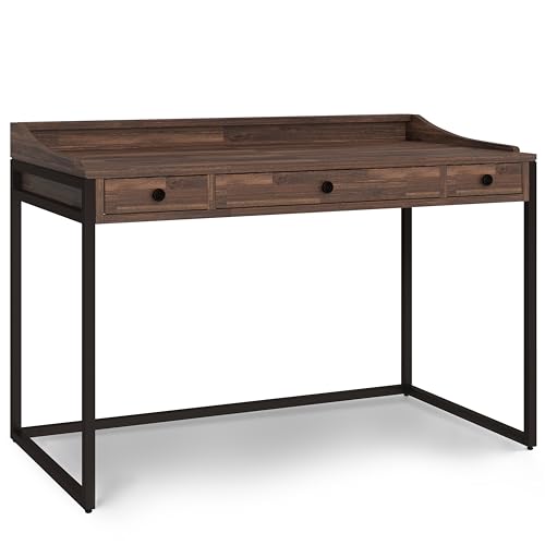 Image of SIMPLIHOME Ralston SOLID ACACIA WOOD Modern Industrial 48 Inch Wide Small Desk in Distressed Charcoal Brown, For the Office Desk, Writing Table, Workstation and Study Table