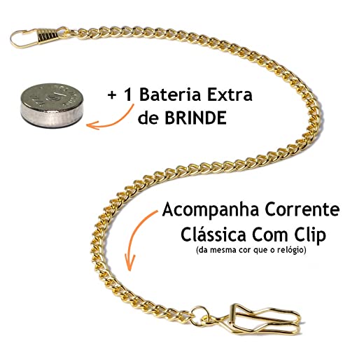 Relógio De Bolso Com Corrente Antigo Vintage Dourado Liso