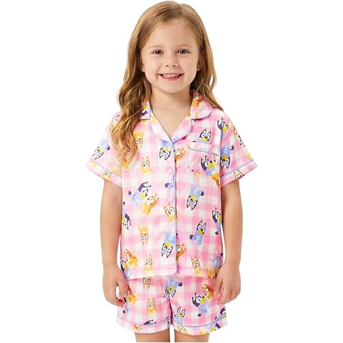 Get Trend Bluey Girls Pajama Set 2-6 Yrs 2 Piece Button-Down Pj Shirt & Girls Shorts Soft Loungewear & Nightwear (2-3 Years Multi Bluey)