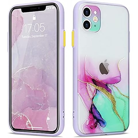 Pepmune Compatible with iPhone 11 Case for Girls Marble Phone Case Shockproof Protective Cases Semi-transparent Watercolour Painting Purple Cover for iPhone 11 Cover