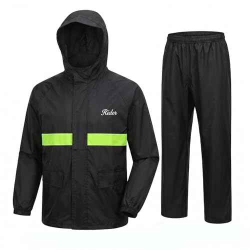 Image of Allextreme Raincoat with Reflective Strip Hooded & Adjustable Waterproof Poncho Rainwear Reversible Polyester Reusable Rainsuit for Sports Bikers Riding Camping Men & Women