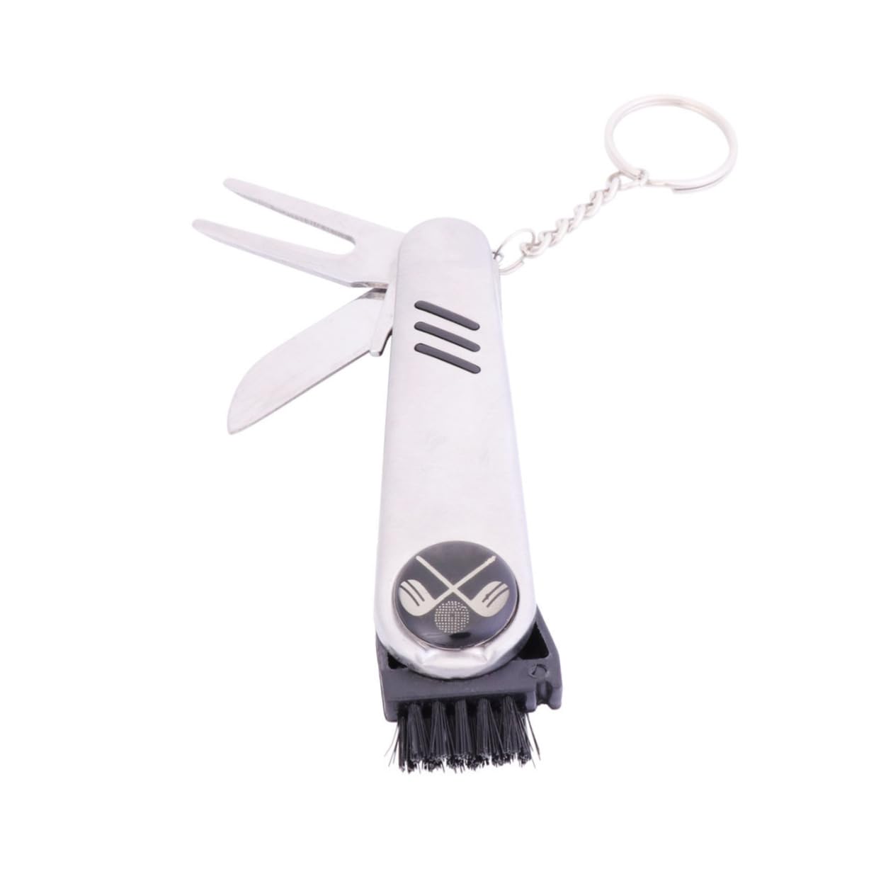 Kisangel Multifunctional Golf Tool Kit Stainless Steel Divot Repair Ball Marker Groove Cleaner Spike Wrench Portable Accessory for Players Creative Keychain Gadget