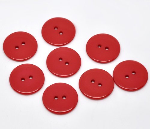 50 Plain Red Round 2 Hole Sewing 23mm Buttons. Ideal for Crafts Like Scrapbooking Cardmaking, Bling, Decoration