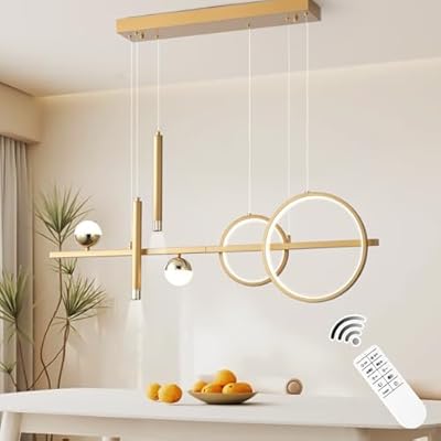 ORANOOR LED Gold Chandeliers for Dining Room, 39in Dimmable Modern Chandelier Gold Pendant Lights for Kitchen Island, Linear Ring Globe Pendant Light Fixtures Dining Room Lights Ceiling Hanging