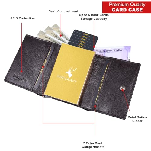 Image of Men's Genuine Leather RFID Wallet | Premium Slim Red Wallet for Men with Deer 3D Print | 8 Card Slots Secure and Durable | Casual Stylish | Formal & Gifting Use, Golden (Brown)