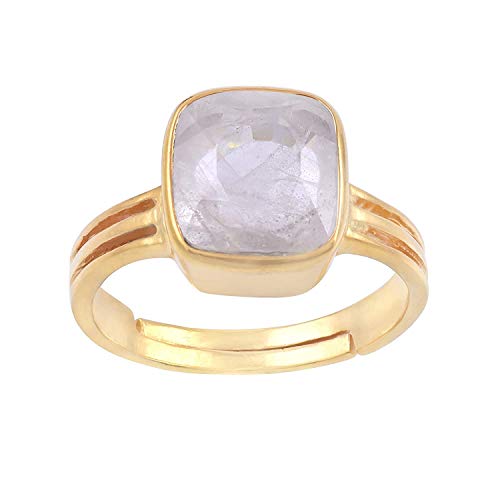 Saphir blanc Pukhraj en vrac 15.25 Ratti avec bague plaquée or véritable
