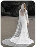 Aiosy Cathedral Wedding Veils Long Pearl Bride Veil with Comb White Lace Brides Hair Accessories 1 Tier 118‘’ Veils for Women (Cathedral Length 300cm/118inch)