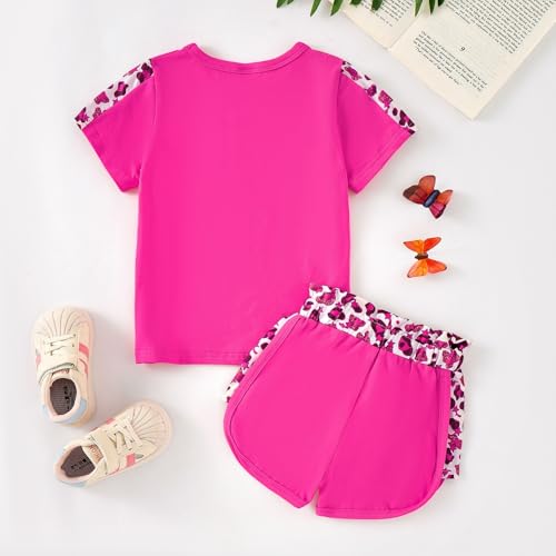 Image of Toddler Girl Clothes Kids Summer Outfits Short Sleeve Leopard-Print T-Shirt and Shorts 2 Piece Set 2-8 Years