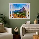 wall26 Removable Wall Sticker/Wall Mural Window View Vibrant Rainbow Mountain Range Valley Wilderness Nature Photography Realism Landscape Colorful for Living Room, Bedroom, Office - 36'x48'