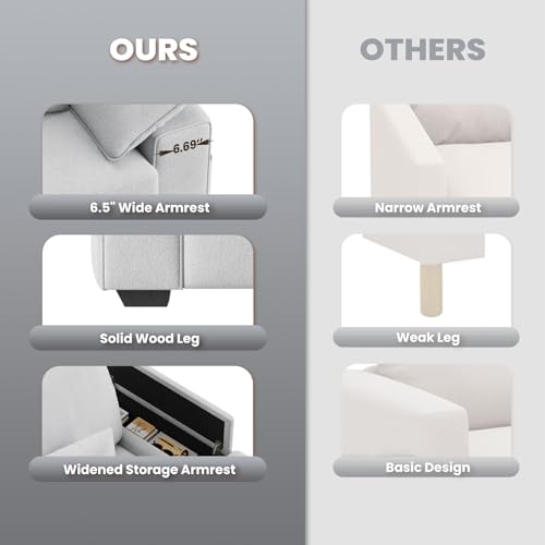 Image of 89 inch Modern Sofas for Living Room, Comfy Sofa with Deep Seat Couch, USB /Type-C Port, Side Storage, Removable Cover, Couches for Living Room, Apartment, Light Grey