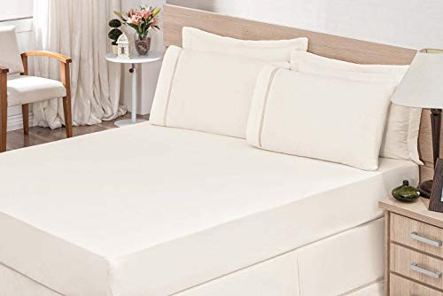 Jogo De Lençol Para Cama Casal Padrão 03 Peças Ponto Palito Percal 180 Fios Algodão Palha