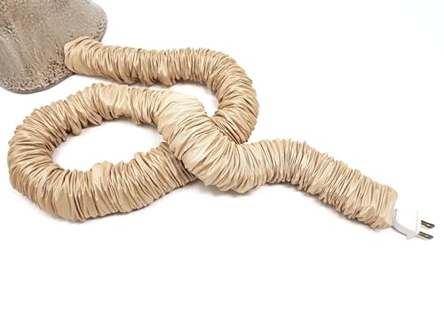 Image of Tan /Straw COVEREase Lamp Cord Cover 9 ft Faux Silk Fabric Cover - Cable Sleeve, Wire Cover, Cord Hider for Cable Management for Electrical Lighting Fixtures (1 Pack)