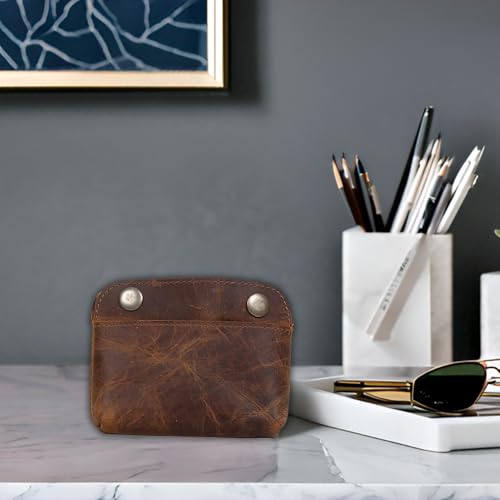 Leather Double Snap Pouch – Handmade Full-Grain Brown Leather Coin Purse, Cash & Card Holder, Cable Organizer, Makeup Bag, Compact Travel Wallet for Coins & Essentials3