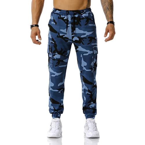 maxToonrain Pantalon de jogging cargo camouflage pour homme, coupe ample, avec quatre poches, taille élastique pour la randonnée, le combat, la gym, le...
