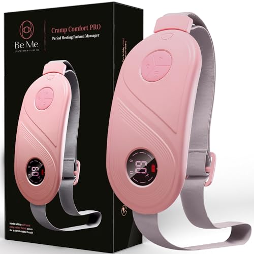 Be Me Cramp Comfort PRO: Portable & Easy to use with Rechargeable Bigger Battery | 3 Heat Modes & 3 Massage Modes for Period Pain Relief | Bigger Front LED Display with Battery & Temperature Indication | Faster Pain Relief with Wider Coverage Area | 60+ inch Belt