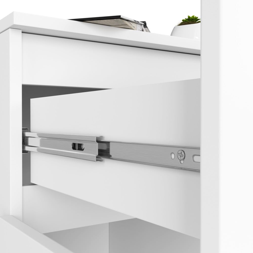 Tavolo per computer, tavolo da ufficio, con 1 cassetto, 2 ripiani e un ripiano estraibile per tastiera, 90 x 50 x 77 cm, piano in laminato resistente all'abrasione con bordo ABS, bianco, destro