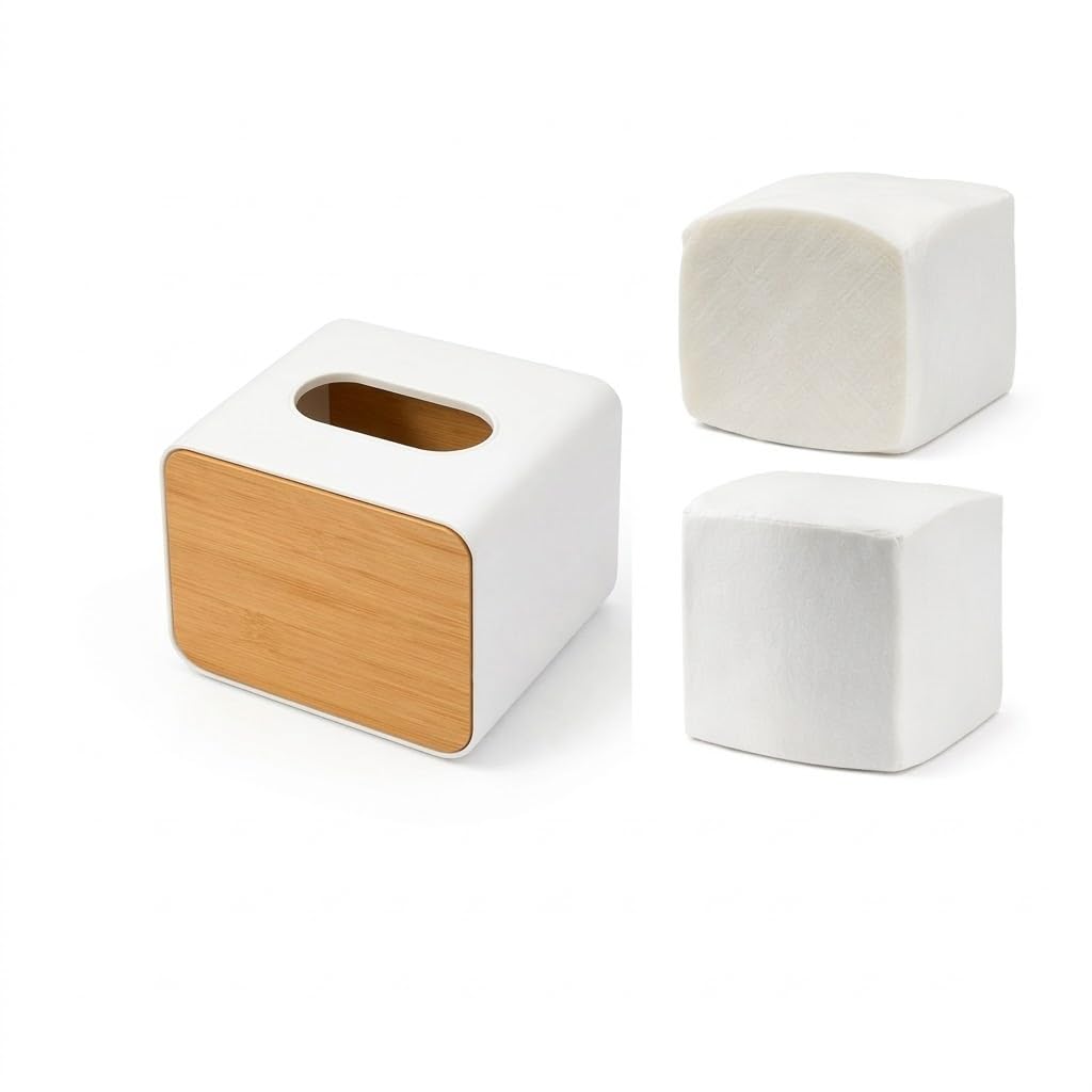 Best Modern Square Bamboo Tissue Box Cover – Eco-Friendly PP Plastic Facial Napkin Holder & Desktop Organizer for Bathroom, Kitchen, Office & Minimalist Home Decor (Includes 2 Pcs Tissue Refill Free)-image-43