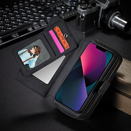 Urvoix iPhone 8 / iPhone 7/ iPhone 6S Hülle, Premium Leder Zipper Geldbörse Multifunktions Handtasche Abnehmbarer Magnetkasten mit Flip Card Halter Abdeckung für iPhone 8/7/6S (4,7 Zoll) Schwarze