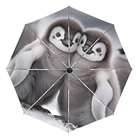 CHIFIGNO Personalized Penguins Parasol Umbrellas for Sun Spf 50 Compact Umbrella for Travel Windproof Black Funny Automatic Umbrella for Women Men Adults