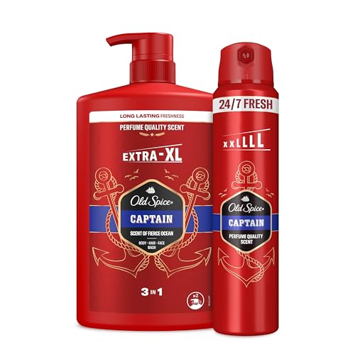 Bundle of Old Spice Captain Shower Gel & Shampoo For Men 1000 ml+ Old Spice Captain Deodorant Body Spray 250ml