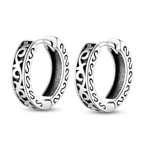 Image of TRUESILVER ACPL 925 Sterling Silver Hoop Earrings for Men | BIS Hallmarked Huggie Hoop Earrings | Minimalist Vintage Chunky Silver Hoops for Men
