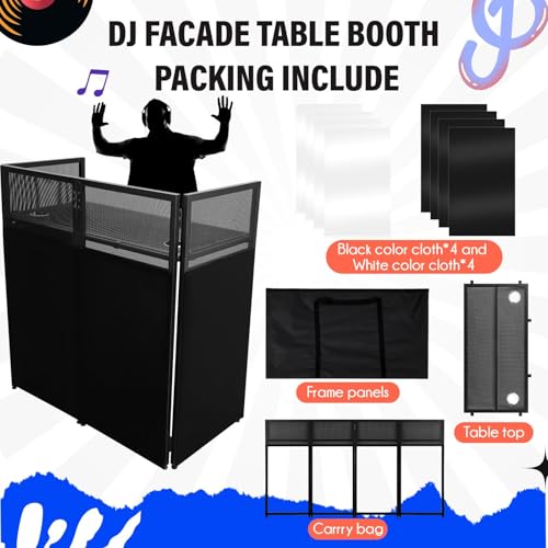 Portable DJ Facade Booth,52"L x 48"H x 26"W DJ Table Facade With White & Black Scrim,Foldable Metal Frame DJ Table Stand Station With Adjustable Feet for Party by EliteEdge - Image 2