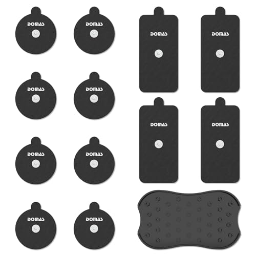 DOMAS TENS Electrode Pads (Compatible with PowerDot 2.0 Cable Connector) 12-Pad Set with Pad Holder Reusable 2.1 Round & 2 x 4 Rectangular